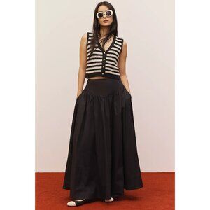 Anthropologie Maeve Drop-Waist A-Line Maxi Skirt Black 8